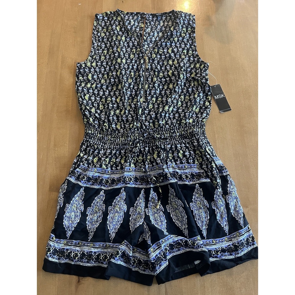 MSK Sleeveless Tank‎ Ikat Romper Shorts Front Zip Women's Size S Small NWT New